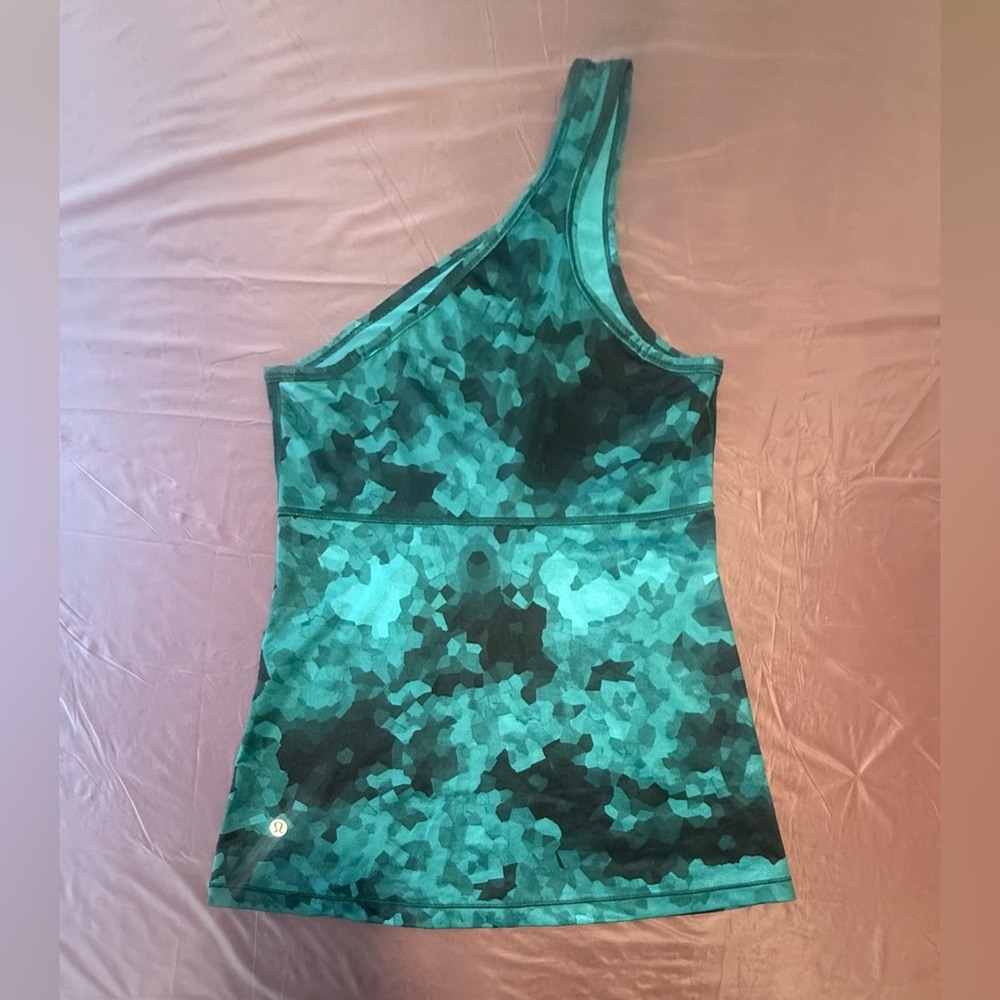 Lululemon Athletica Teal Camouflage One-Shoulder Tank Top Size 8/Medium - Picture 3 of 7